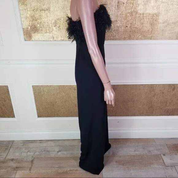 NEW JAYGODFEY Elaina black strapless feathers jumpsuit 4